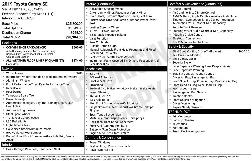 Used 2019 Toyota Camry SE w/ Convenience Package image 31