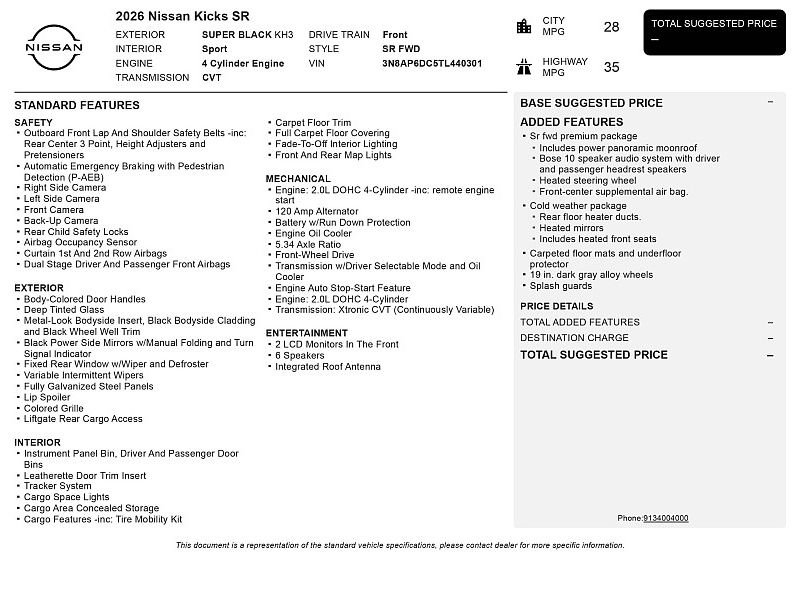 New 2026 Nissan Kicks SR w/ SR Premium Package FWD image 2