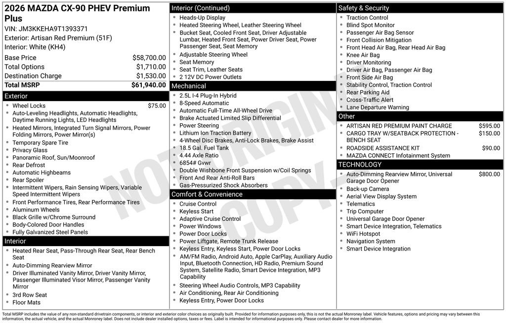 New 2026 MAZDA CX-90 Plug-In Hybrid w/ Premium Plus AWD/4WD image 10