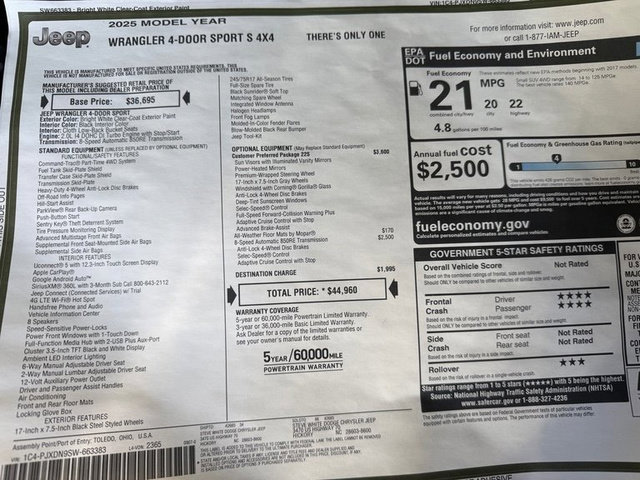 New 2025 Jeep Wrangler Unlimited Sport image 29
