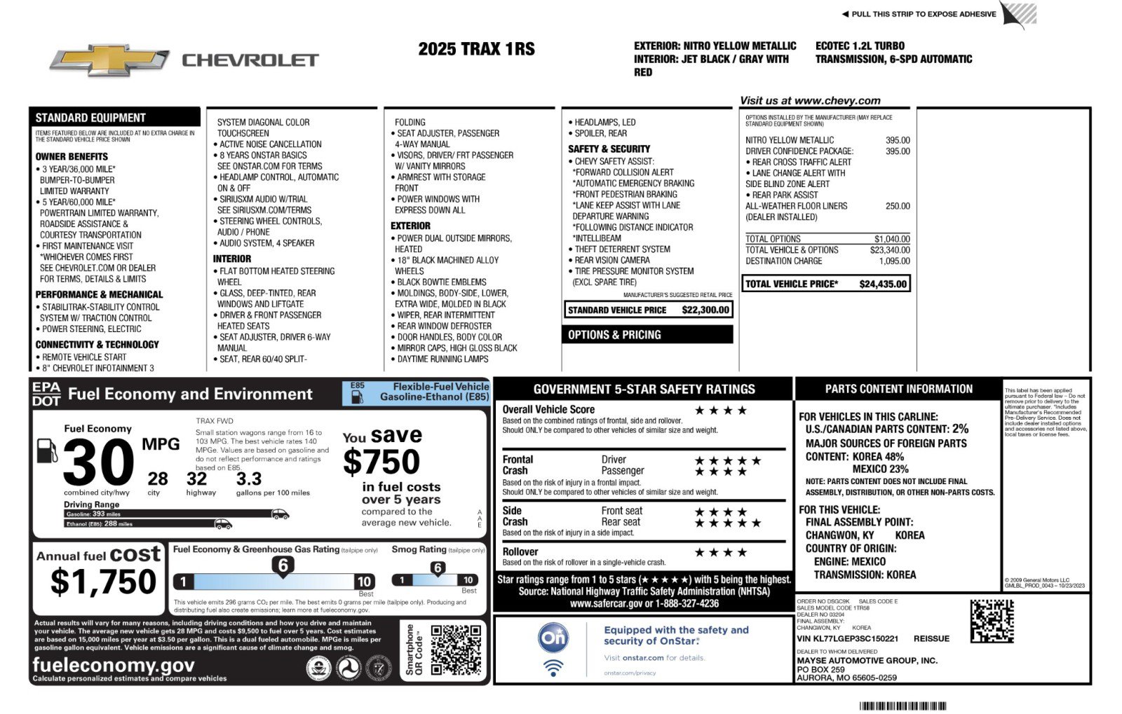 Used 2025 Chevrolet Trax RS w/ Driver Confidence Package FWD image 50