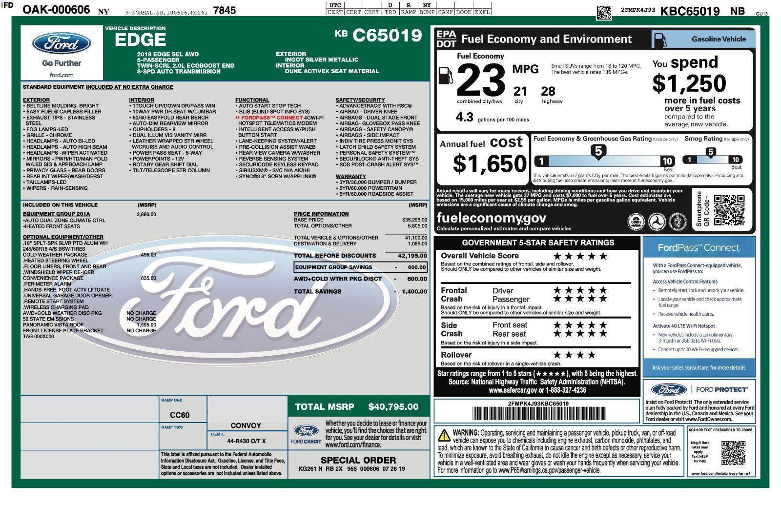 Used 2019 Ford Edge SEL w/ Equipment Group 201A AWD/4WD image 47