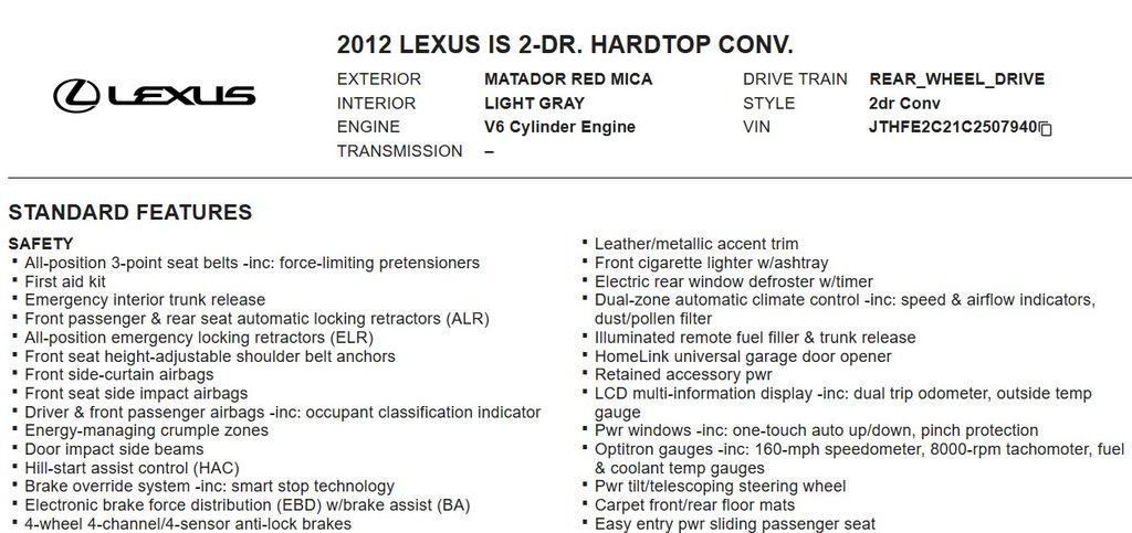 Used 2012 Lexus IS 350C w/ Luxury Pkg RWD image 17
