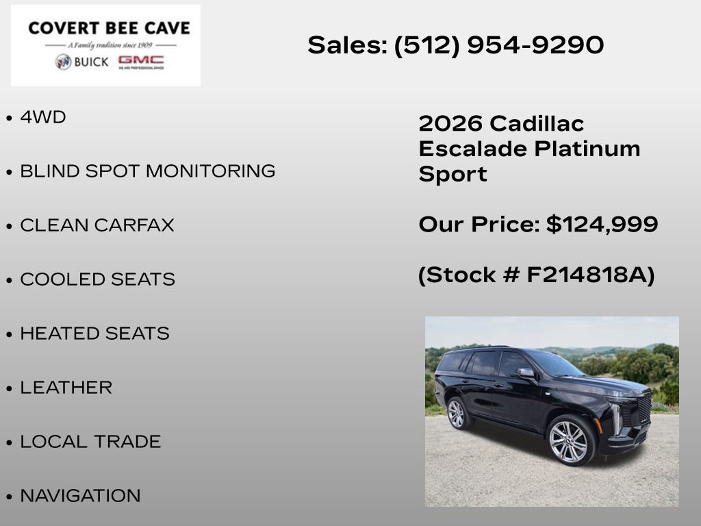 Certified 2026 Cadillac Escalade Platinum Sport w/ LPO, Floor Liner Package AWD/4WD image 6