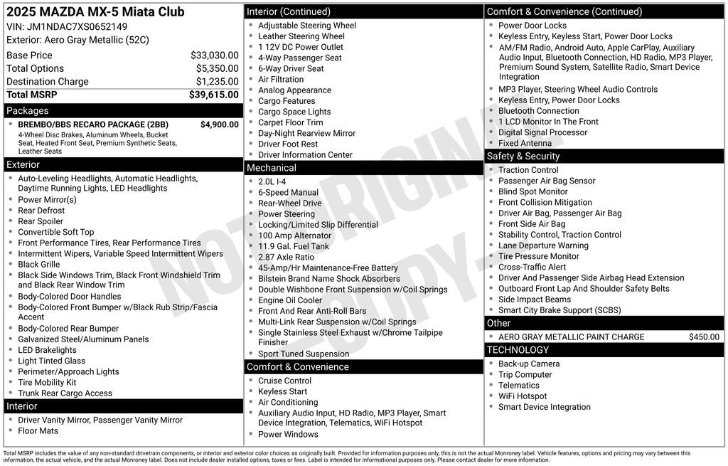 Certified 2025 MAZDA MX-5 Miata Club w/ Brembo/BBS Recaro Package RWD image 26