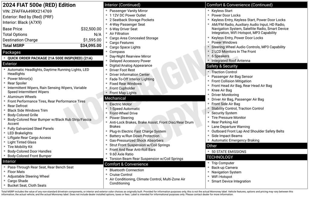 New 2024 FIAT 500 e (RED) image 2