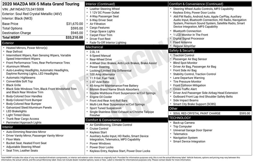 Used 2020 MAZDA MX-5 Miata Grand Touring image 20