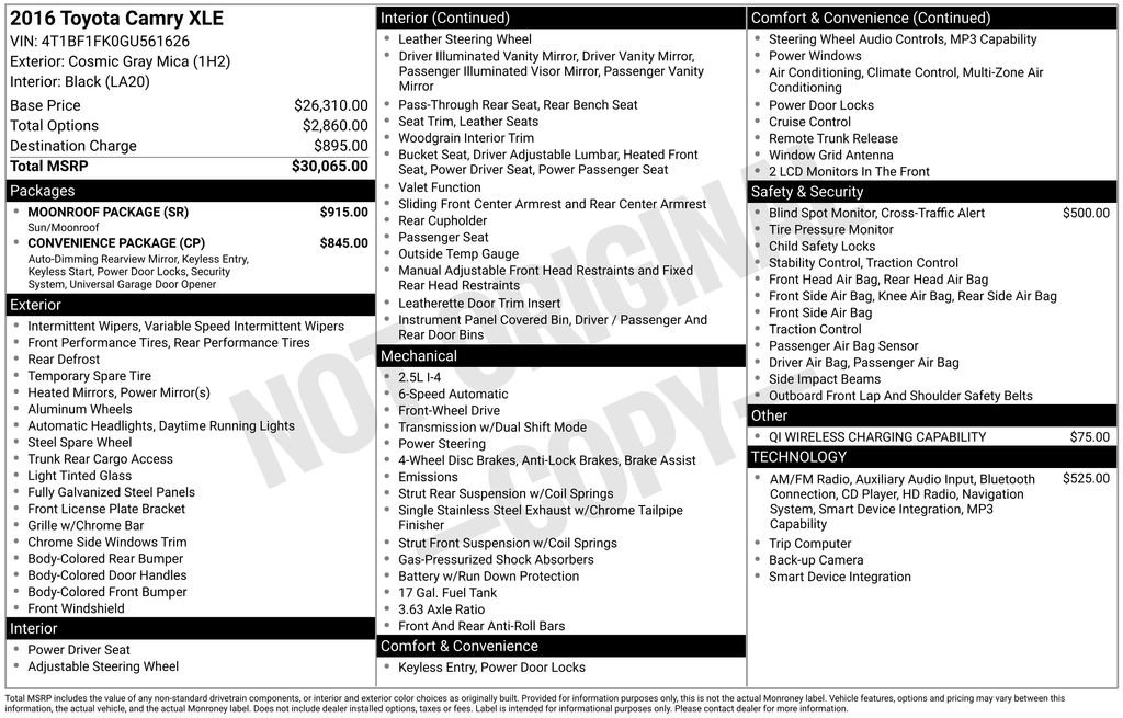 Used 2016 Toyota Camry XLE w/ Moonroof Package FWD image 5