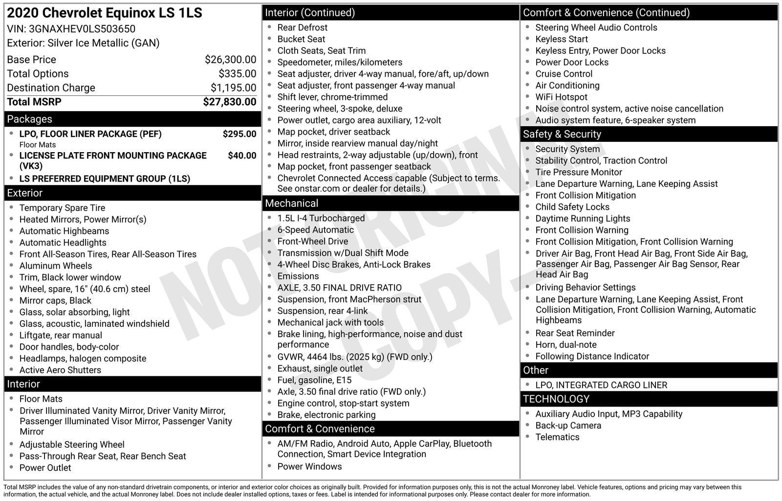 Certified 2020 Chevrolet Equinox LS w/ LPO, Floor Liner Package FWD image 14