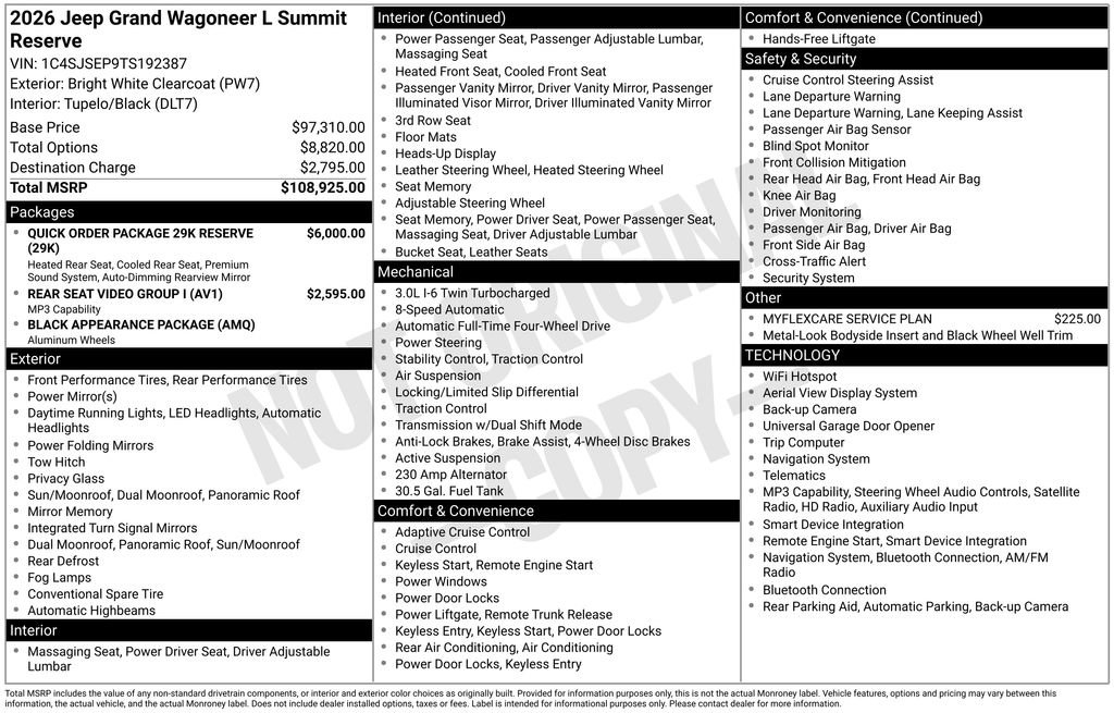 New 2026 Jeep Grand Wagoneer L Summit AWD/4WD image 38