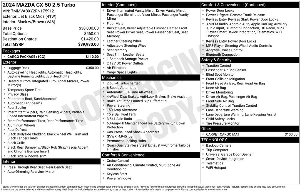 Used 2024 MAZDA CX-50 AWD 2.5 Turbo w/ Cargo Package image 15