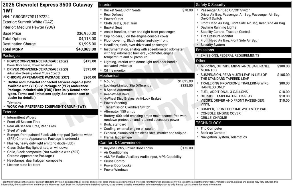 New 2025 Chevrolet Express 3500 w/ Power Convenience Package image 4