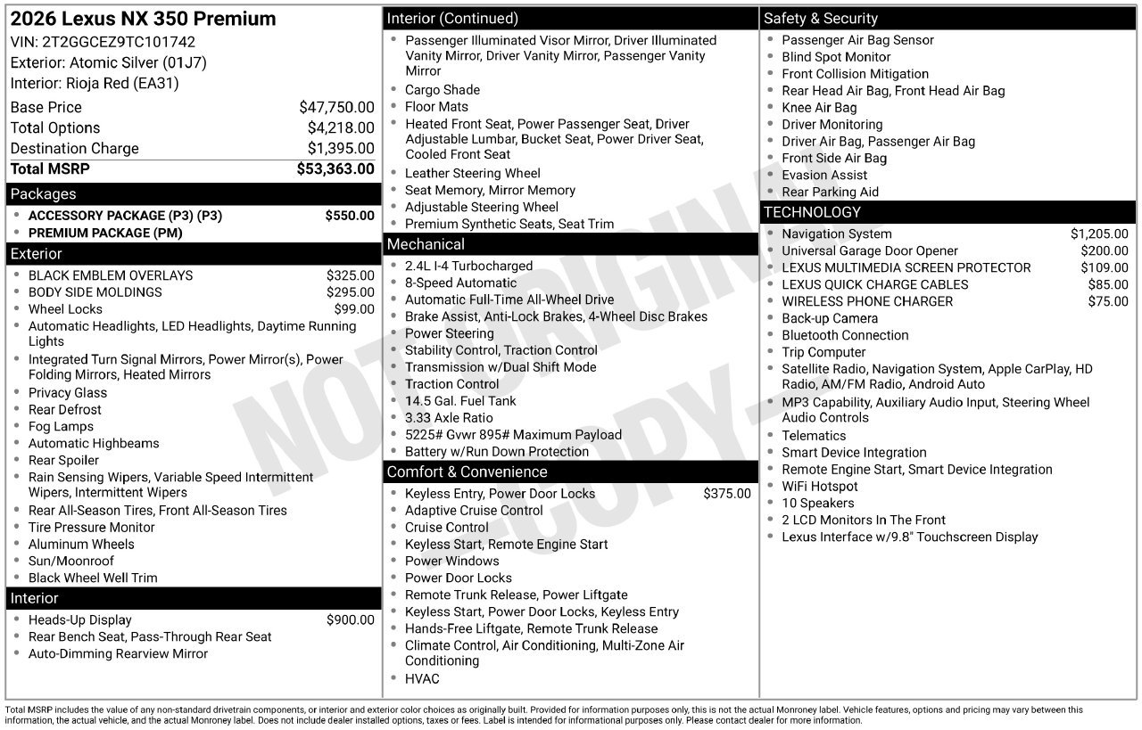 Used 2026 Lexus NX 350 AWD w/ Accessory Package (P3) image 5