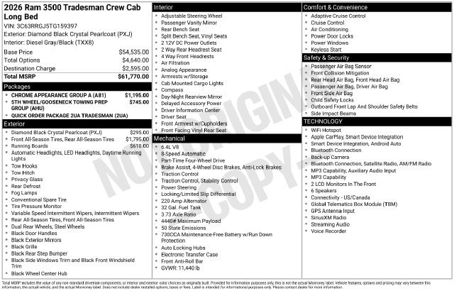 Used 2026 RAM 3500 Tradesman w/ Chrome Appearance Group A AWD/4WD image 1