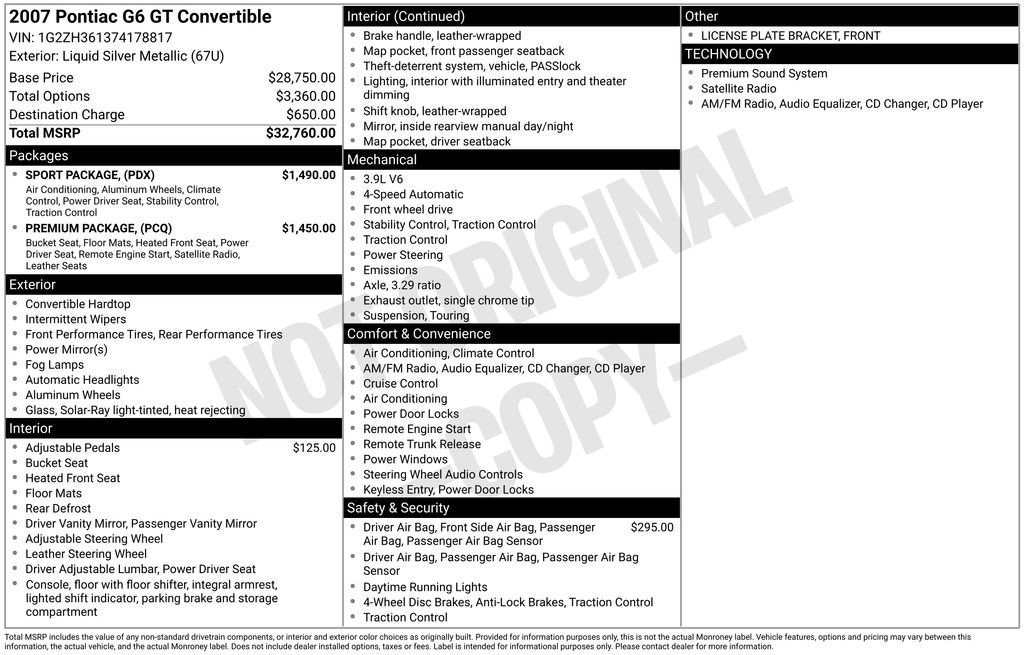 Used 2007 Pontiac G6 GT w/ Sport Package FWD image 2