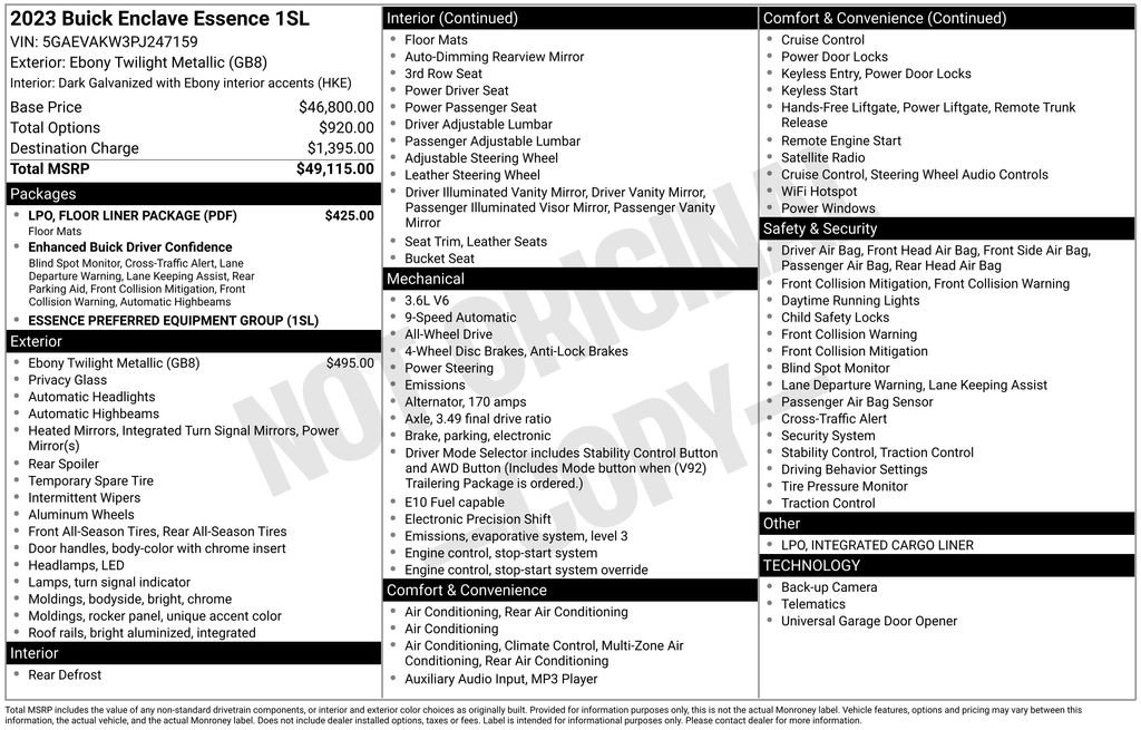 Used 2023 Buick Enclave Essence w/ LPO, Floor Liner Package image 5