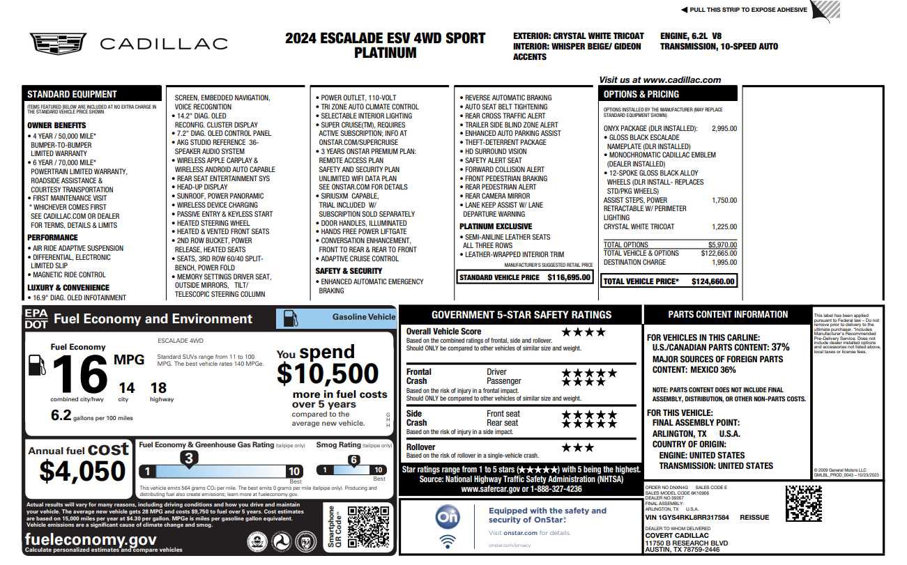 Certified 2024 Cadillac Escalade ESV Sport Platinum w/ LPO, ONYX Package