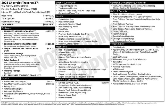 New 2026 Chevrolet Traverse Z71 w/ Enhanced Driving Package AWD/4WD image 4