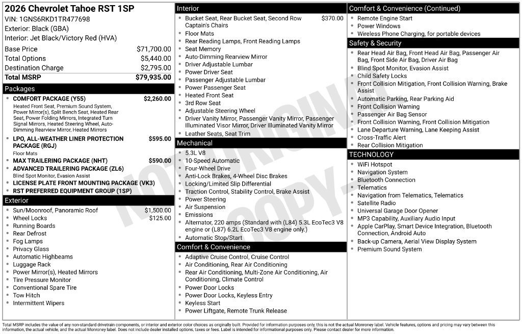 New 2026 Chevrolet Tahoe RST w/ Comfort Package AWD/4WD image 11