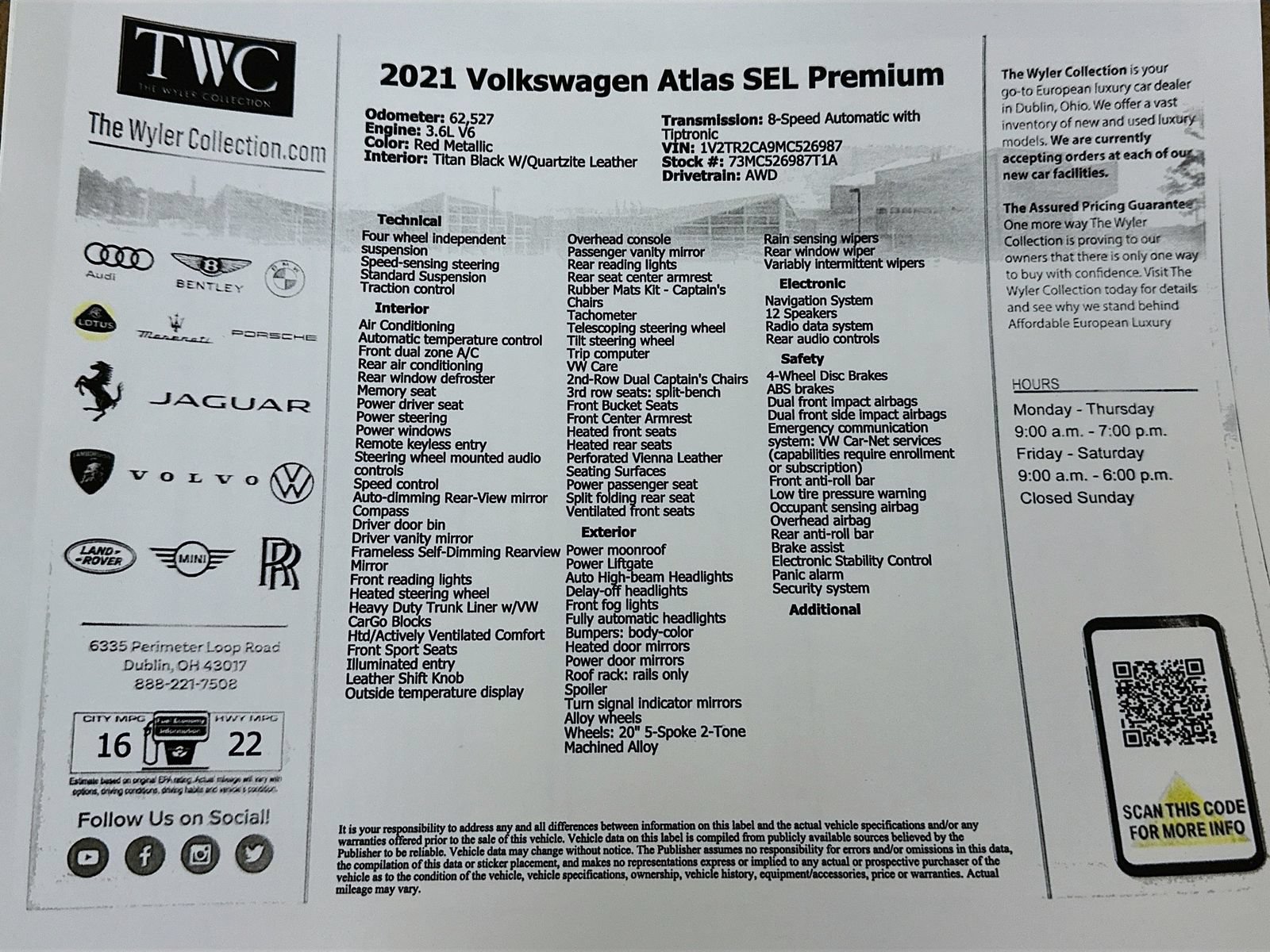 Used 2021 Volkswagen Atlas SEL Premium AWD/4WD image 49