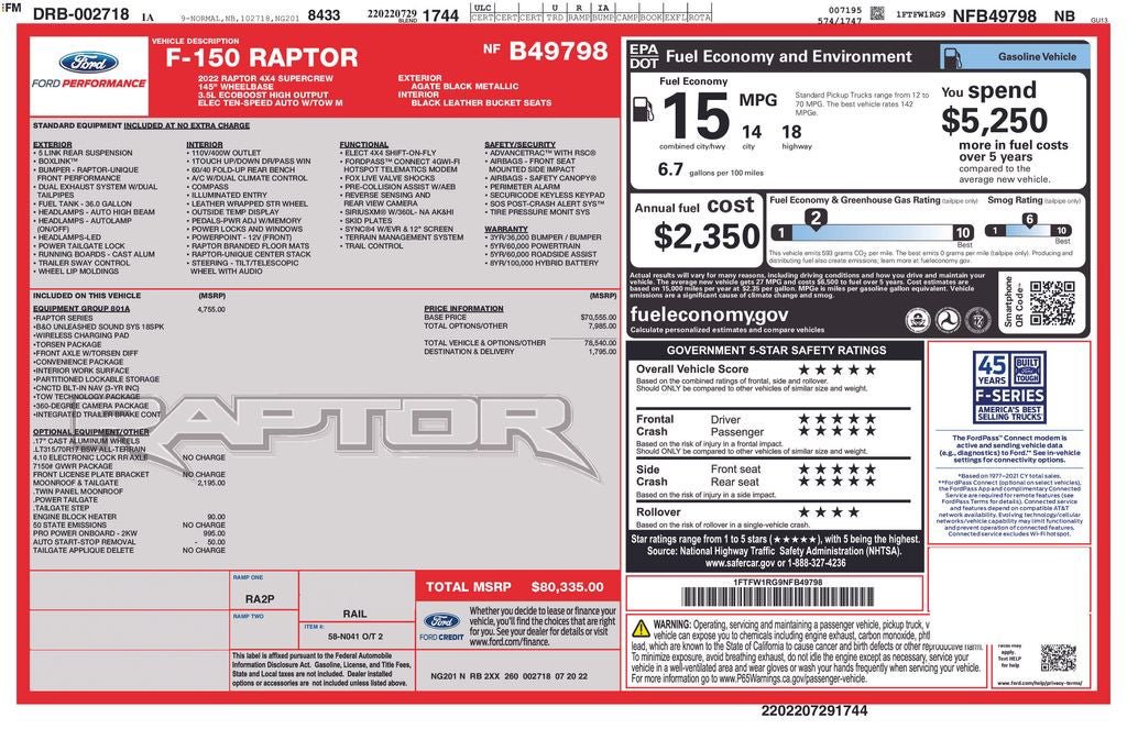 Used 2022 Ford F150 Raptor w/ Equipment Group 801A High AWD/4WD image 37