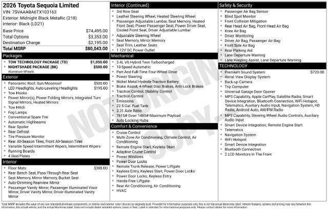 New 2026 Toyota Sequoia Limited w/ Tow Technology Package AWD/4WD image 1