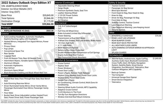 Used 2022 Subaru Outback Onyx Edition XT w/ Popular Package #2 image 35