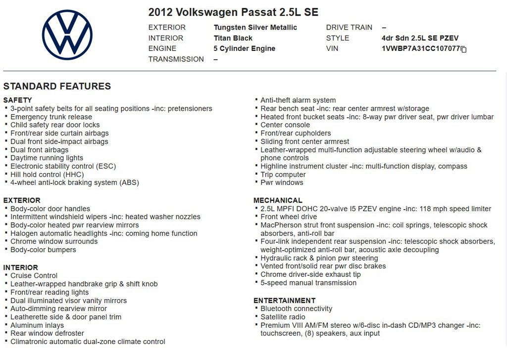 Used 2012 Volkswagen Passat 2.5 SE FWD image 16