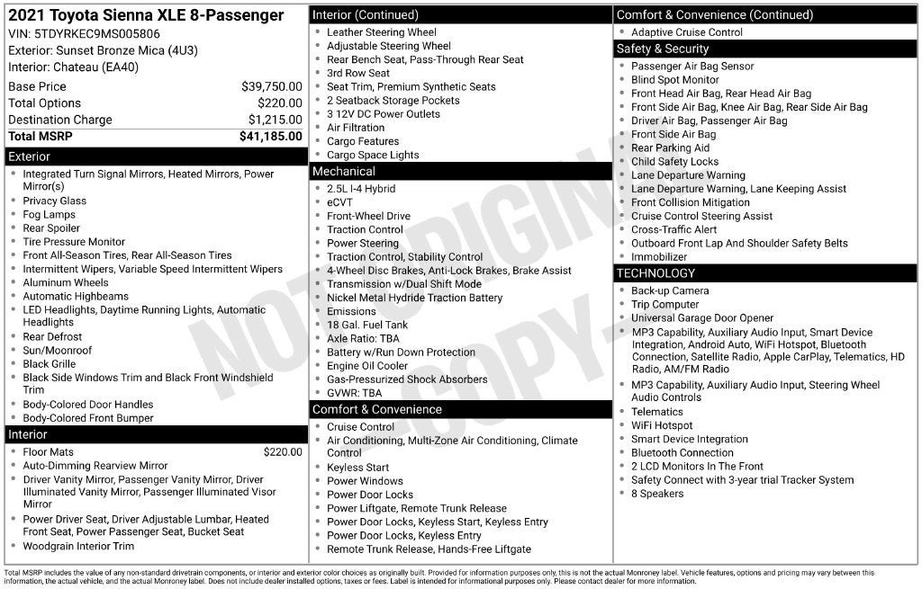 Used 2021 Toyota Sienna XLE FWD image 2