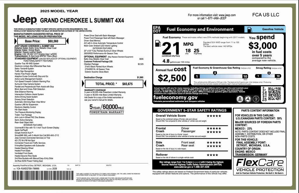 New 2025 Jeep Grand Cherokee L Summit w/ Obsidian Package image 2