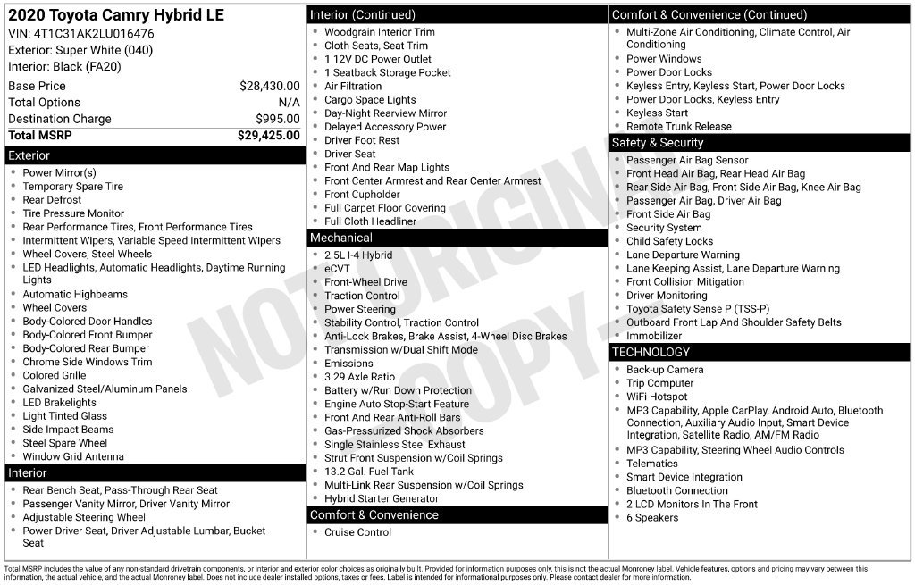 Used 2020 Toyota Camry LE FWD image 5