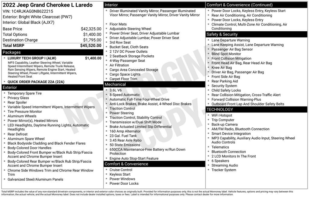 Certified 2022 Jeep Grand Cherokee L Laredo w/ Luxury Tech Group I AWD/4WD image 42