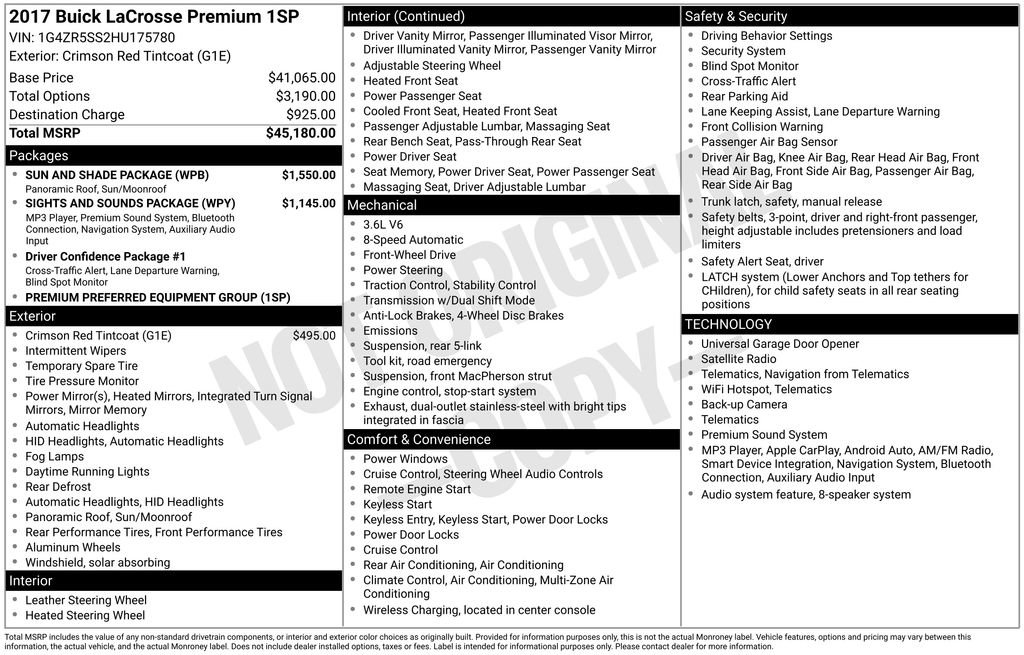Used 2017 Buick LaCrosse Premium w/ Sun and Shade Package FWD image 14