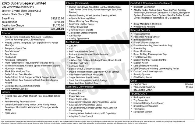 Certified 2025 Subaru Legacy Limited AWD/4WD image 27