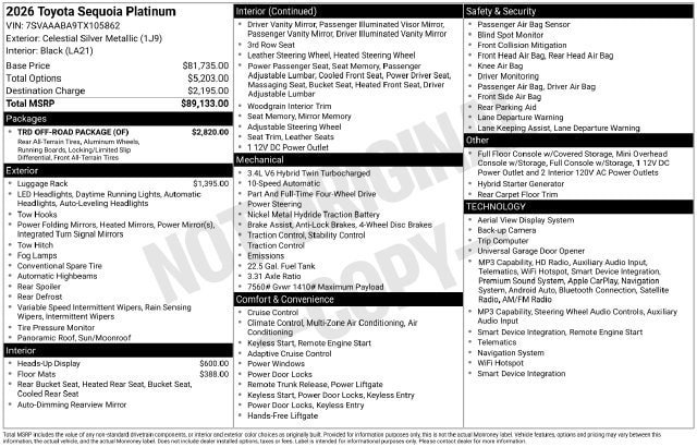 New 2026 Toyota Sequoia Platinum w/ TRD Off-Road Package AWD/4WD image 34