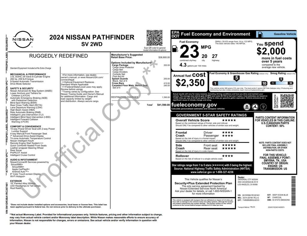 Used 2024 Nissan Pathfinder SV w/ Cargo Package FWD image 4