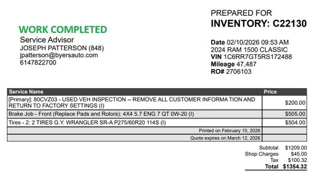 Used 2024 RAM 1500 Classic Warlock w/ Electronics Group image 8