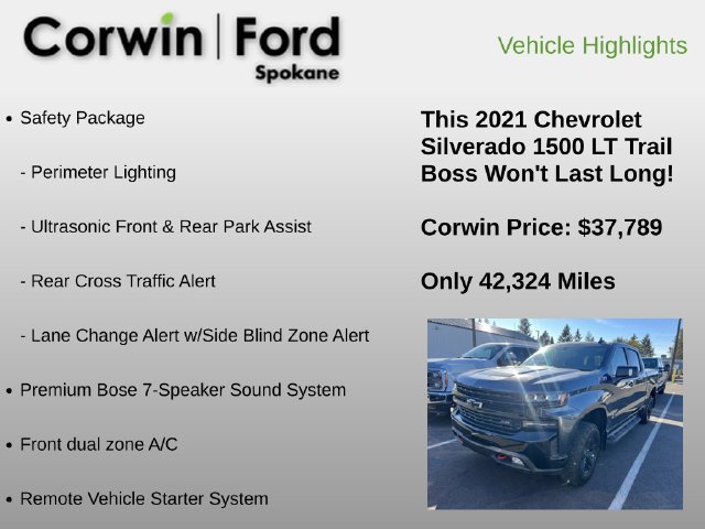 Used 2021 Chevrolet Silverado 1500 LT Trail Boss w/ Convenience Package II AWD/4WD image 15