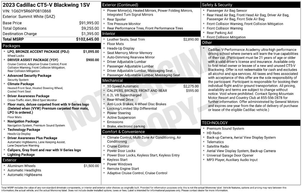 Used 2023 Cadillac CT5 V Blackwing w/ LPO, Bronce Accent Package RWD image 37
