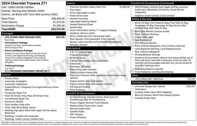 Used 2024 Chevrolet Traverse Z71 w/ LPO, Floor Liner Package AWD/4WD image 6