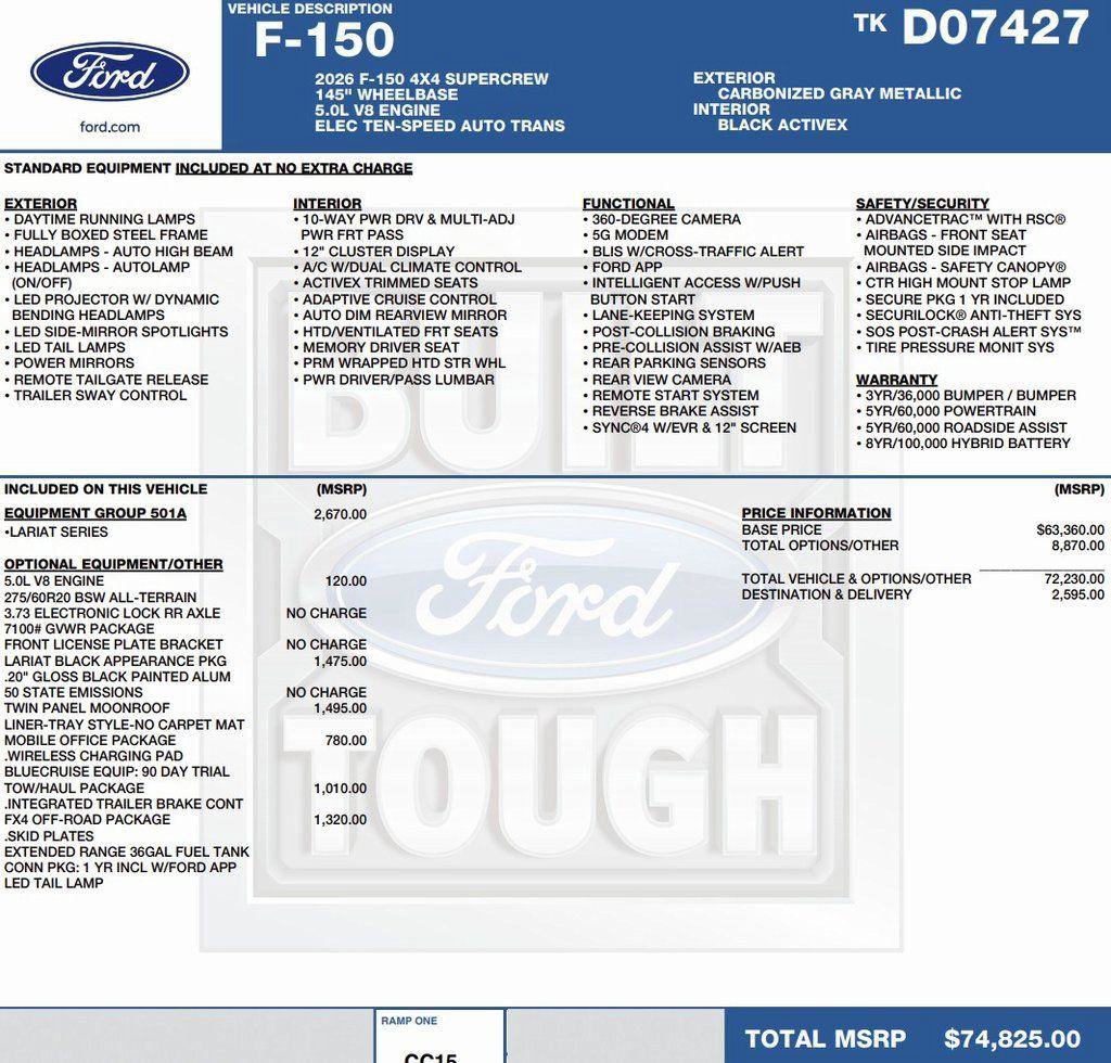 New 2026 Ford F150 Lariat w/ Equipment Group 501A Mid image 2
