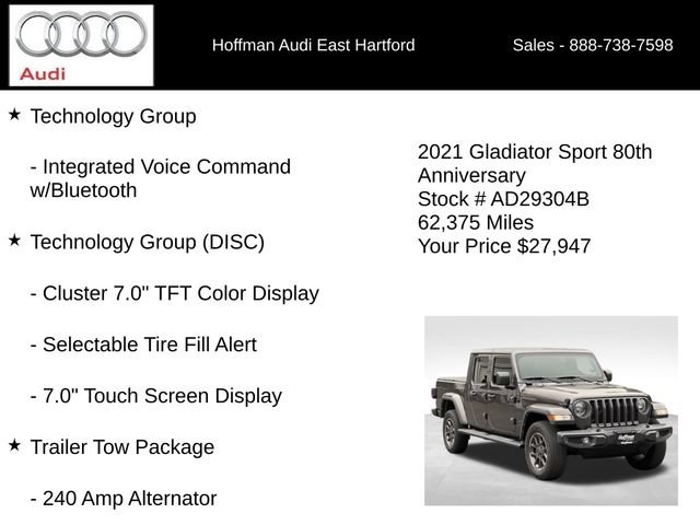 Used 2021 Jeep Gladiator Sport w/ Quick Order Package 24Q 80Th AWD/4WD image 36