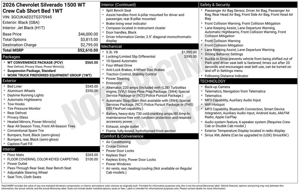 New 2026 Chevrolet Silverado 1500 W/T w/ WT Convenience Package AWD/4WD image 45