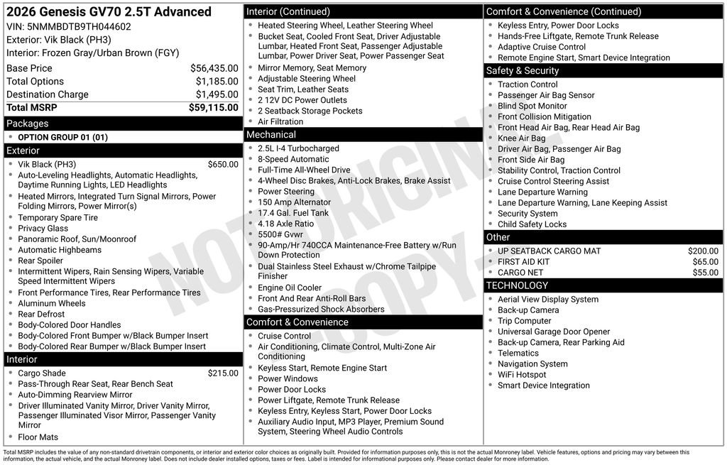 New 2026 Genesis GV70 2.5T Advanced AWD/4WD image 3