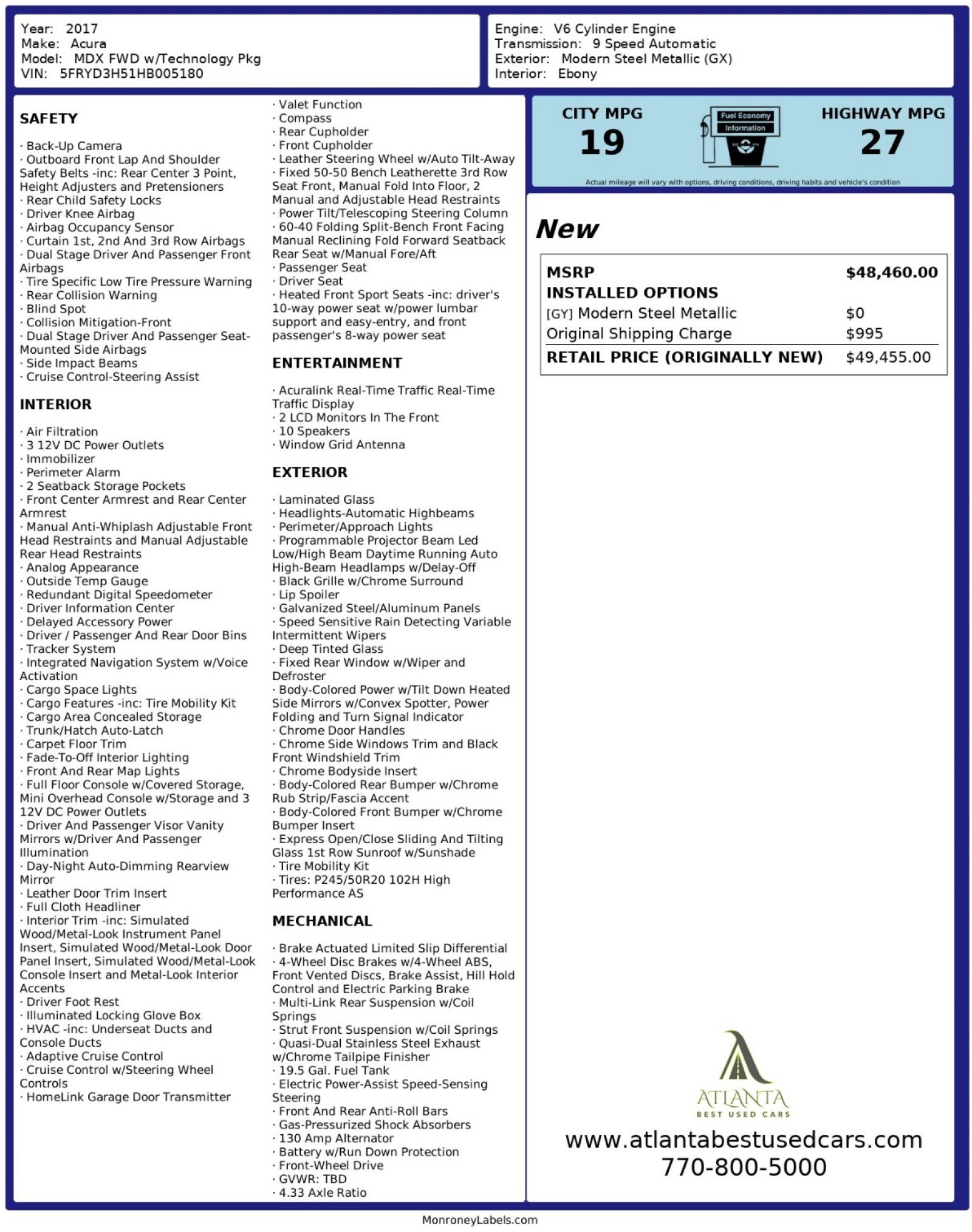 Used 2017 Acura MDX FWD w/ Technology Package image 55