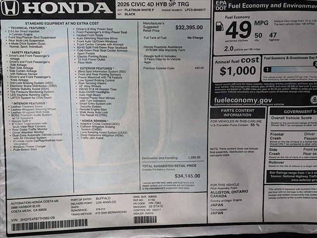 New 2026 Honda Civic Sport Touring image 17