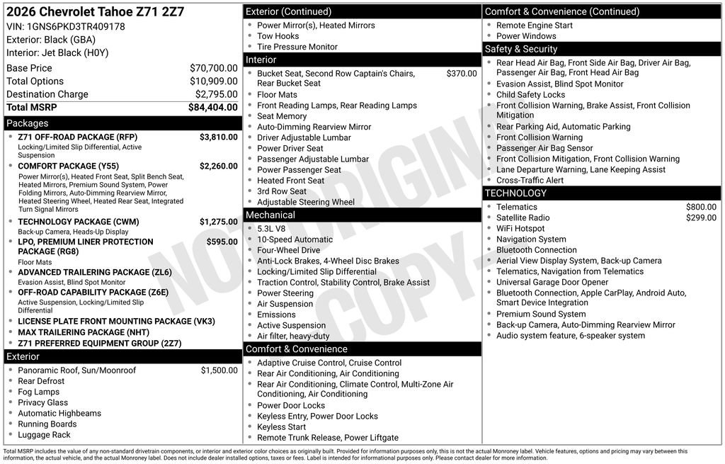 New 2026 Chevrolet Tahoe Z71 w/ Z71 Off-Road Package AWD/4WD image 43
