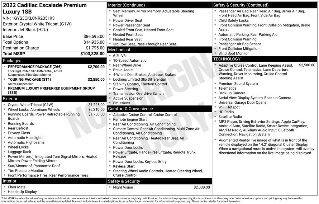 Used 2022 Cadillac Escalade Premium Luxury w/ Performance Package RWD image 9