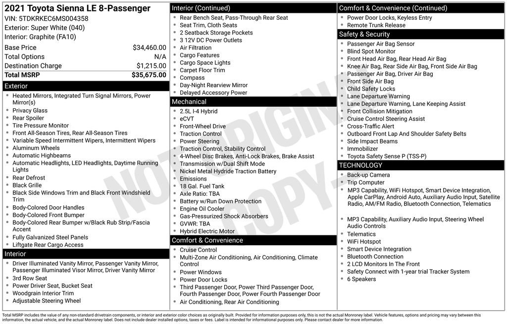 Used 2021 Toyota Sienna LE FWD image 9