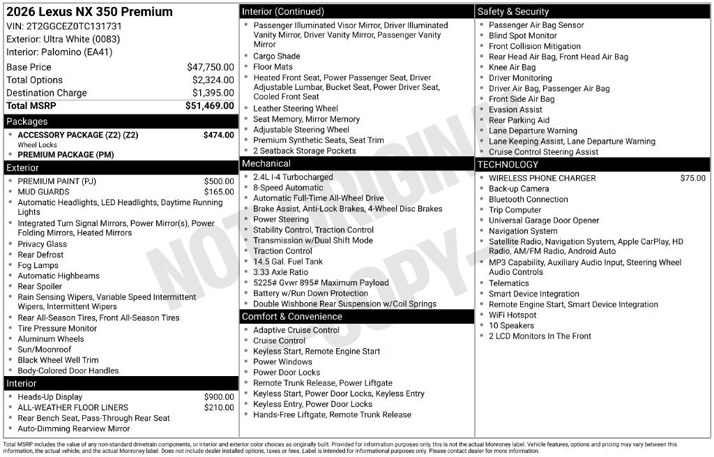 New 2026 Lexus NX 350 AWD w/ Accessory Package (Z2) image 4